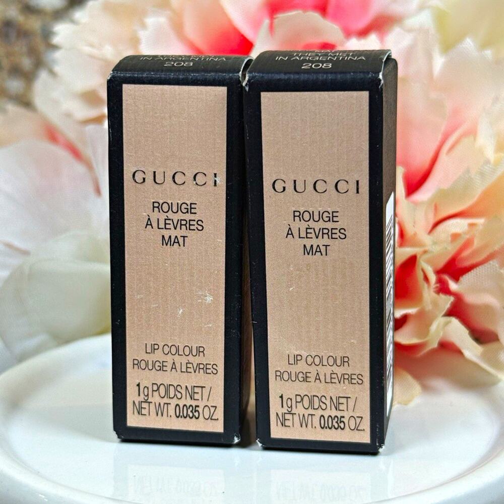Gucci Rouge À Lèvres Mat Matte mini Lipstick Shade 208 0.035 oz New 2pk